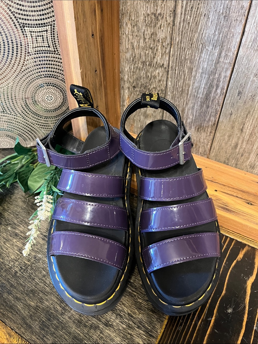 Dr. Martens Glossy Purple Triple-Strap Sandals size 6